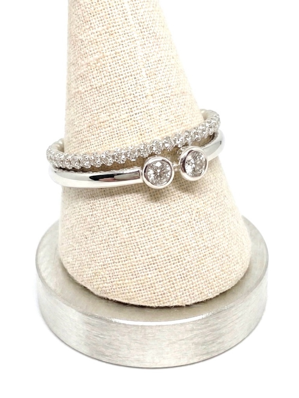 New Silver Handmade Bohemian Unique CZ Diamond Band Minimalist Ring Set of 2